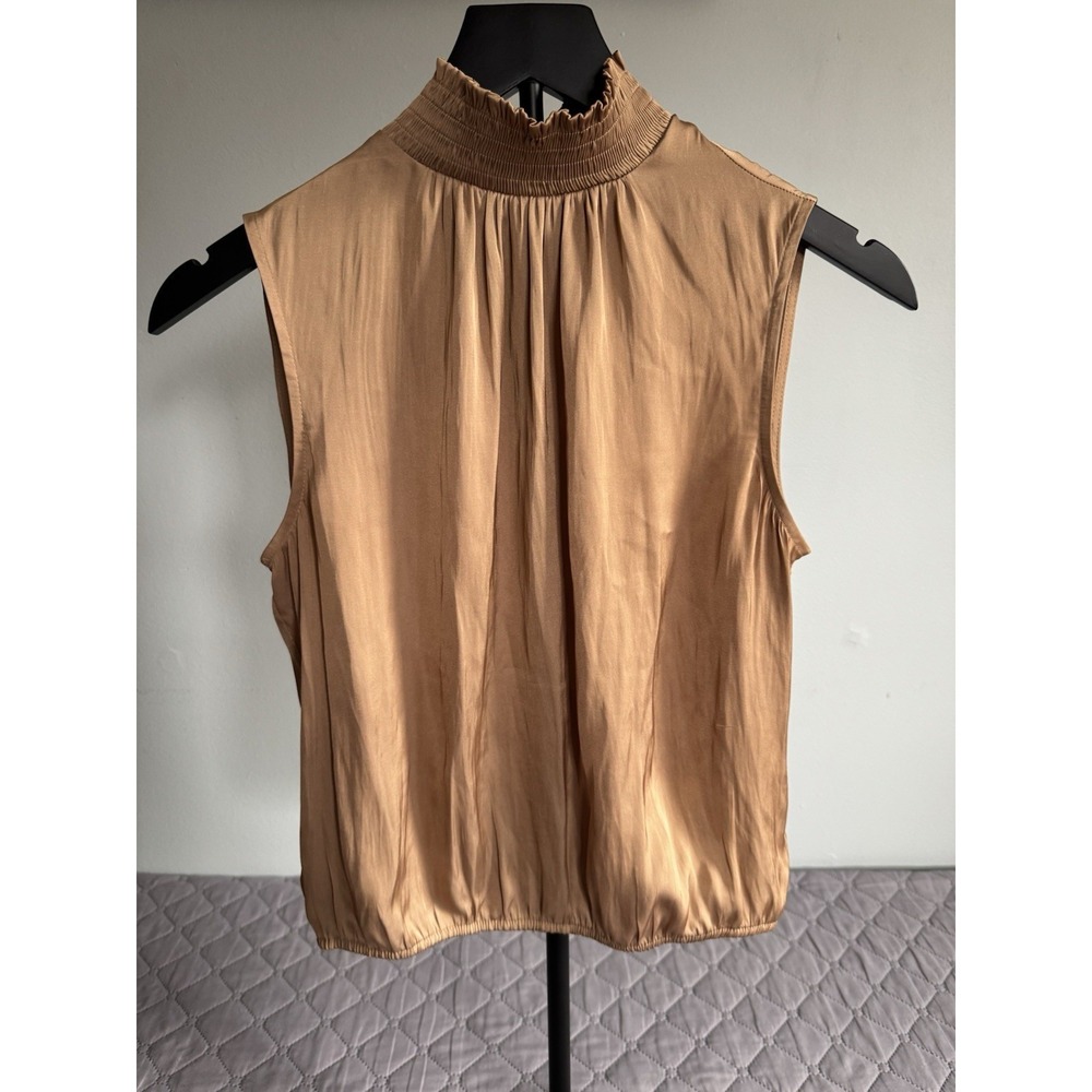 Express Women's Tan High Smocked Neck Sleeveless Blouse Size XS